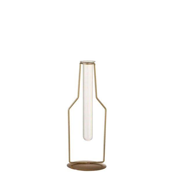 VASE 1 TUBE BOTTLE METAL/GLASS GOLD SMALL