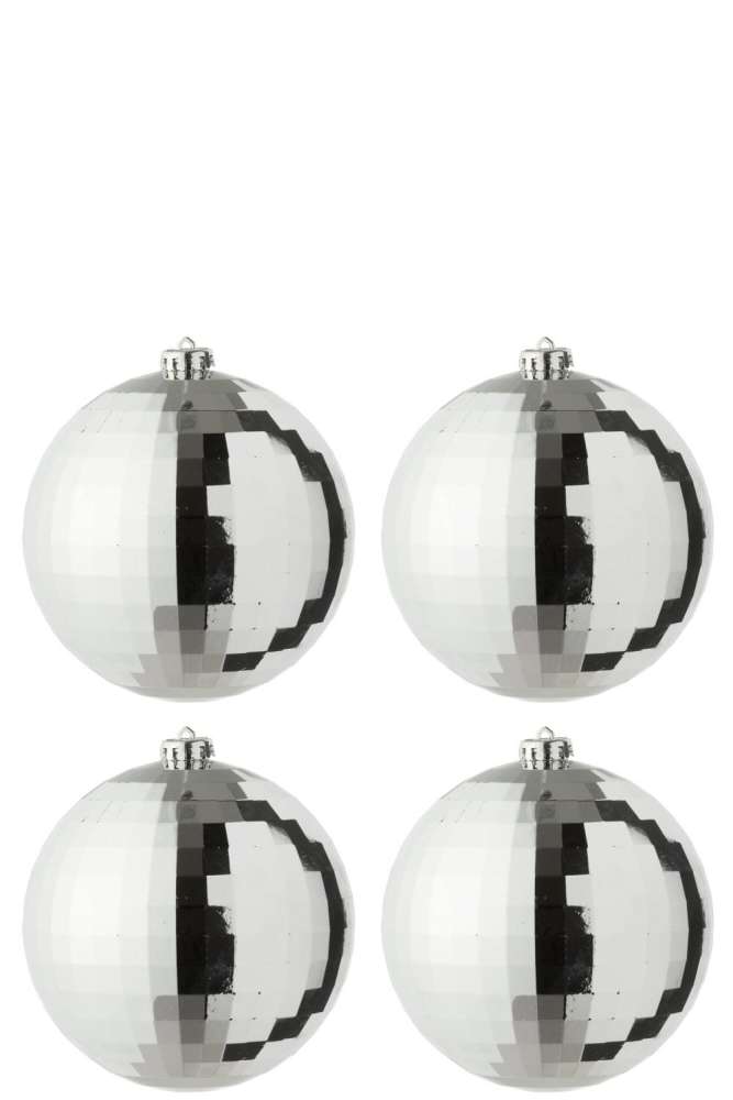 BOX OF 4 CHRISTMAS BAUBLE DISCO PLASTIC SILVER COLORED