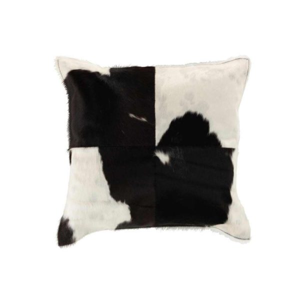 CUSHION COW SQUARE LEATHER BLACK/WHITE
