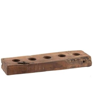 BLOCK 5 TEALIGHT HOLDER RECYCLED WOOD BROWN