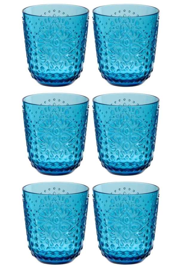 BOX OF 6 DRINK GLASS PLASTIC AZURE