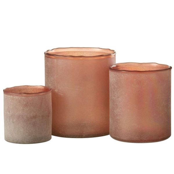 SET OF 3 TEALIGHT RUBY GLASS ORANGE