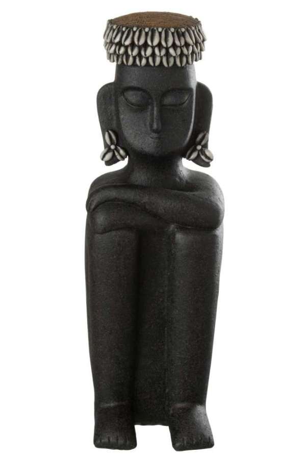 STATUE SITTING ETHNIC STONE/RESIN BLACK LARGE