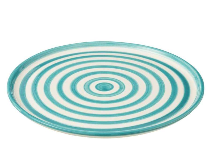 PLATE GRANADA STRIPES CERAMIC WHITE/AQUA