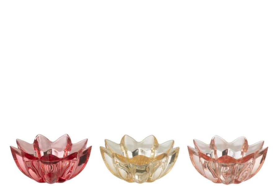 TEALIGHT HOLDER FLOWER WARM GLASS MIX ASSORTMENT OF 3