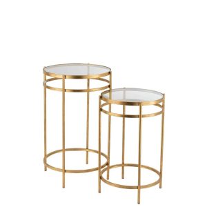 SET OF 2 SIDE TABLES LAURE MIRROR IRON GOLD