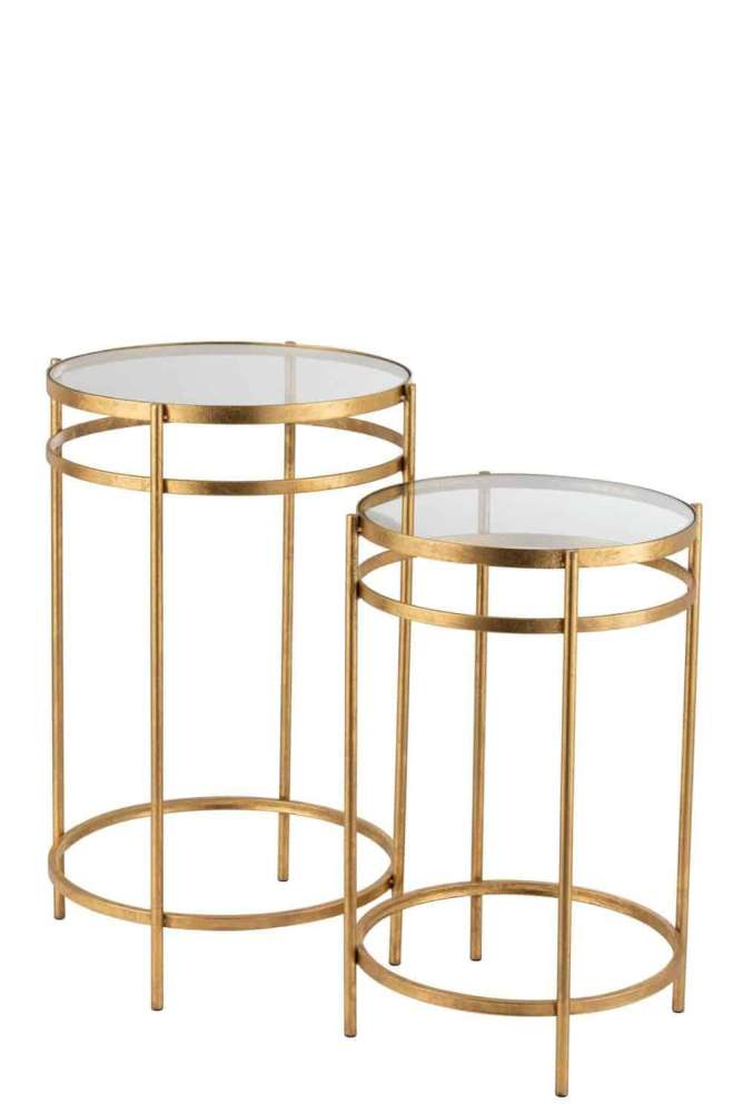 SET OF 2 SIDE TABLES LAURE MIRROR IRON GOLD