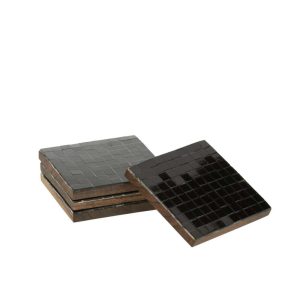 BOX OF 4 COASTER MOSAIC ACACIA WOOD BLACK