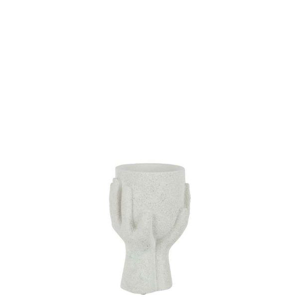 FLOWERPOT HANDS CEMENT WHITE SMALL