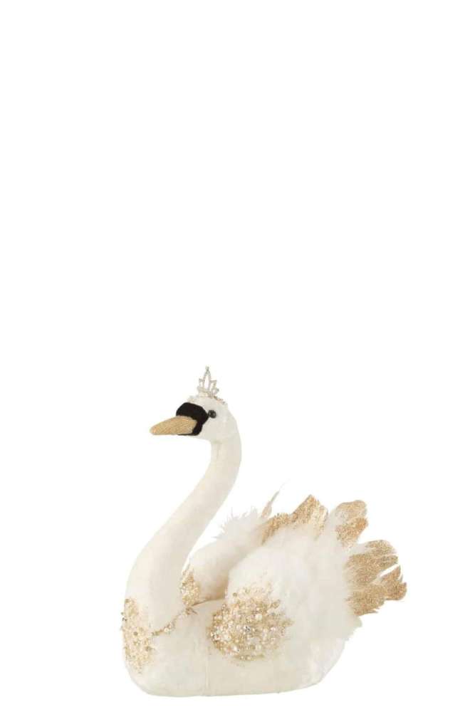 SWAN SITTING FEATHERS VELVET ECRU GOLD SMALL