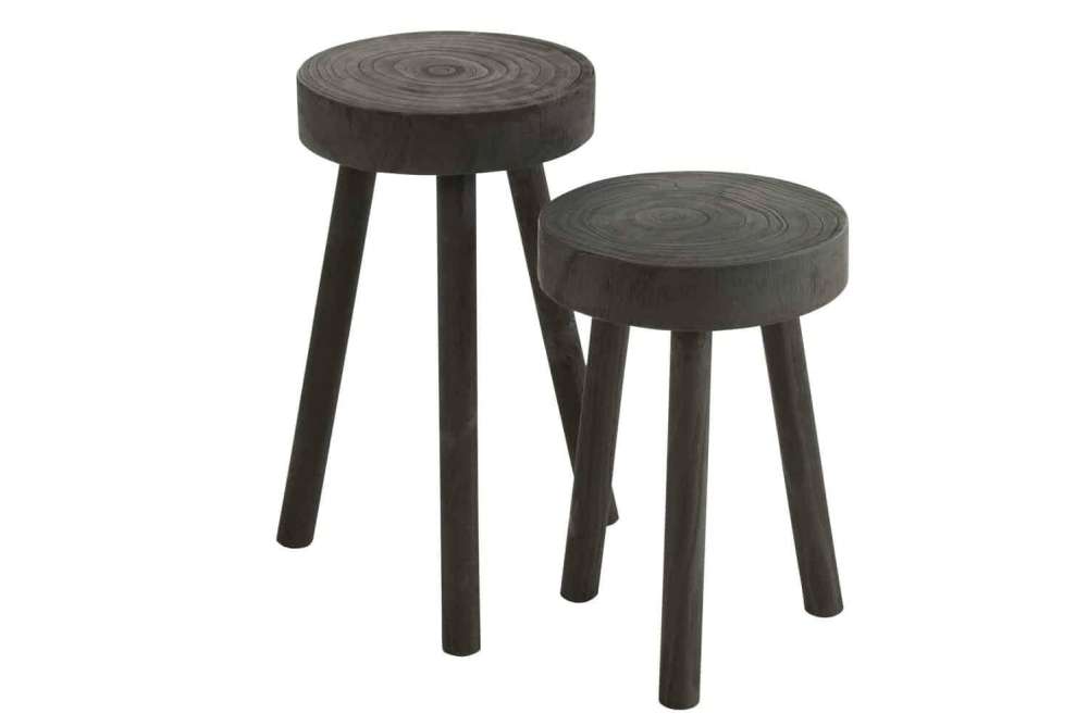 SET OF 2 STOOLS PAULOWNIA WOOD BLACK
