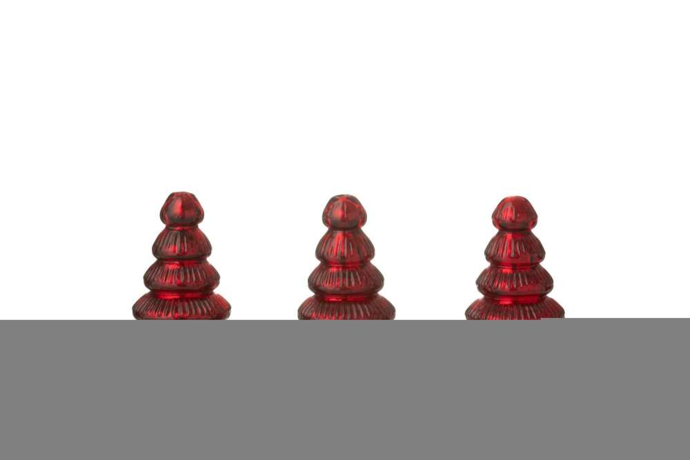 BOX OF 3 TREE LED RIBBED GLASS CHRISTMAS RED