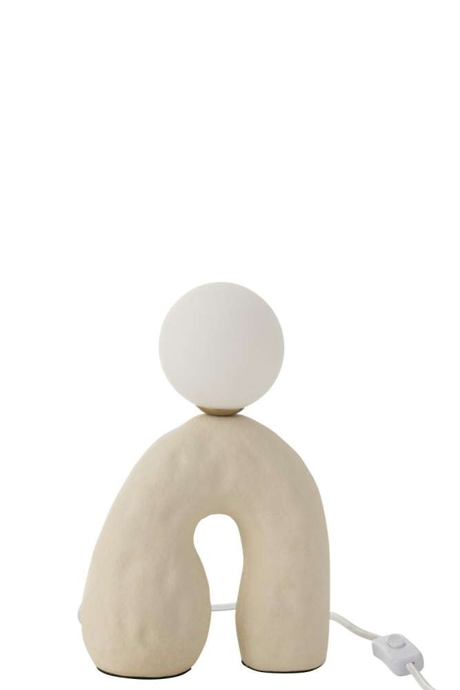 TABLE LAMP ON FEET GLASS GLOBE STONEWARE BEIGE