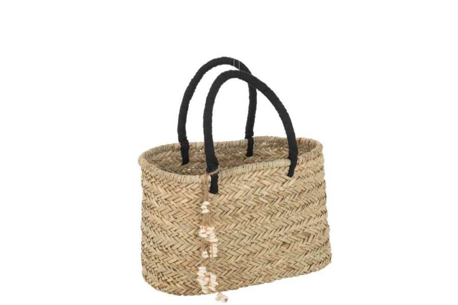 BEACH BAG WITH SHELLS BLACK HANDLES JUTE NATURAL/BLACK LARGE