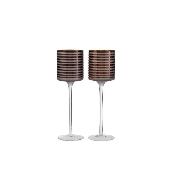 TEALIGHT HOLDER ON FOOT STRIPES GLASS BR LARGE SSORTMENT OF 2