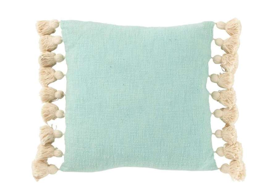 CUSHION SQUARE+TASSELS COTTON/POLYESTER CYAN BLUE
