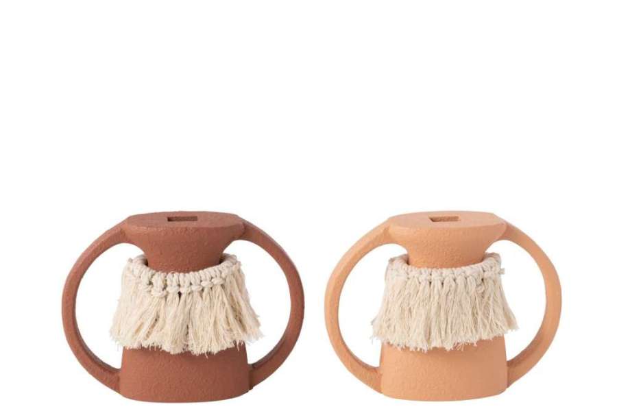 VASE DECORATION POLI  MDF BROWN/NATURAL ASSORTMENT OF 2