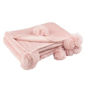 PLAID POMPOM POLESTER SOFT PINK