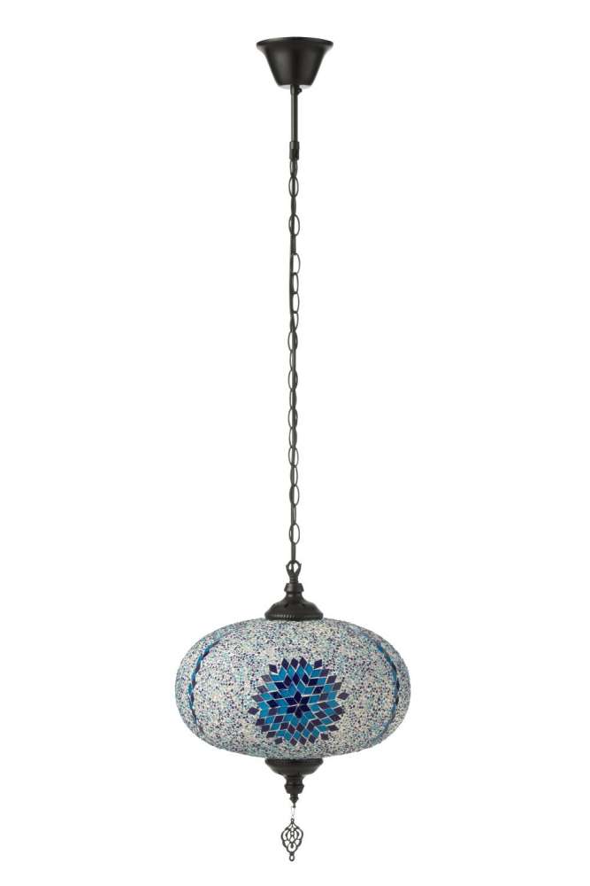HANING LAMP MOSAIC GLASS/METAL BLUE LARGE