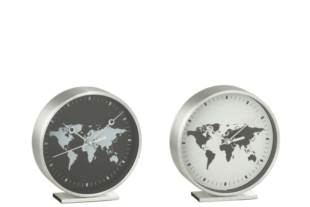 WALL CLOCK WORLD MAP GLASS WHITE/BLACK ASSORTMENT OF 2
