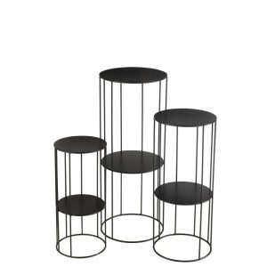 SET OF 3 FLOWER STANDS METAL BLACK