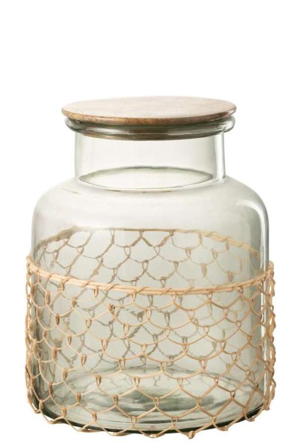 JAR LID KNITTING GLASS/WOOD/JUTE TRANSPARENT LARGE