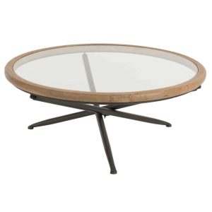 TABLE ROUND WOOD/GLASS BROWN L