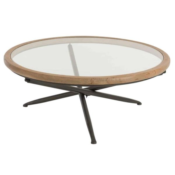 TABLE ROUND WOOD/GLASS BROWN L