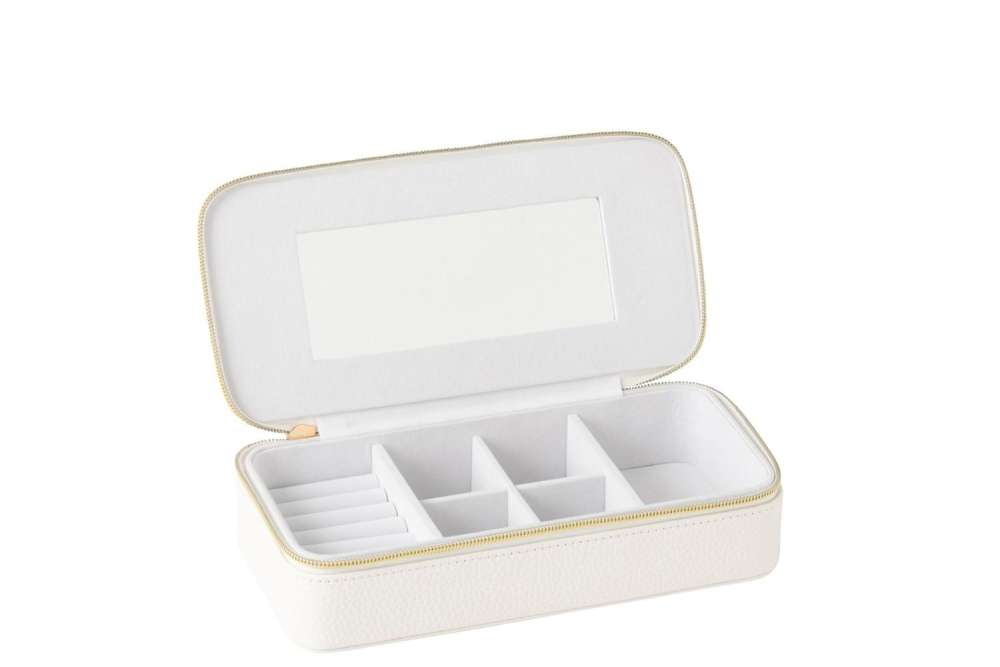 JEWELLERY BOX RECTANGLE+MIRROR ARTIFICIAL LEATHER WHITE
