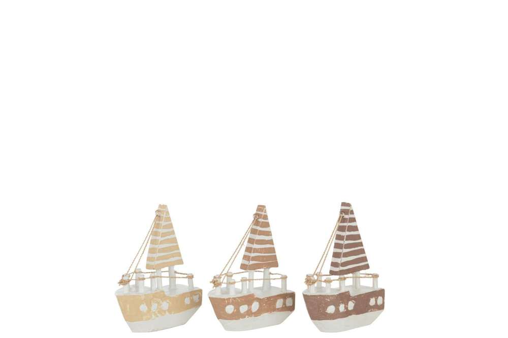BOAT DECORATION ALBASIA WOOD BROWN/WHITE SMALL ASSORTMENT OF 3