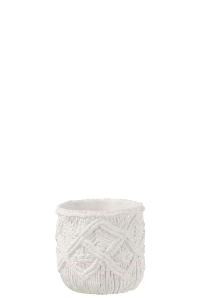 FLOWERPOT CHECKERED CEMENT WHITE SMALL