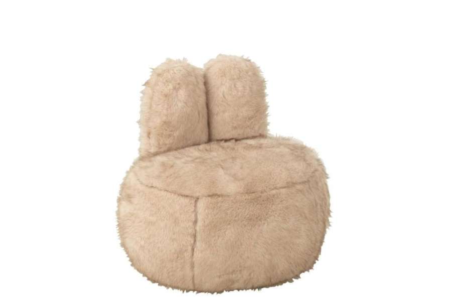 STOOL FUR WITH BUNNY EARS WOOD TAUPE