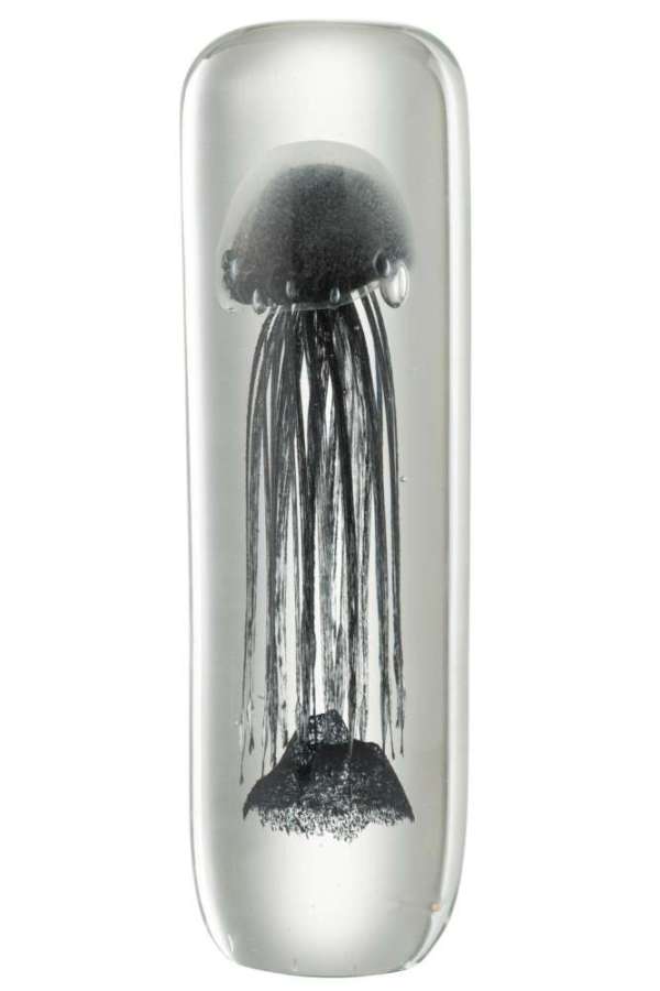 PAPERWEIGHT JELLYFISH CYLINDER GLASS BLACK