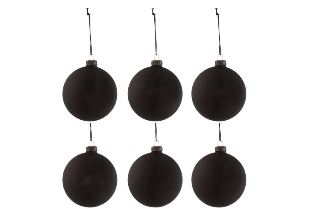 BOX OF 6 CHRISTMAS BAUBLES BLACKBOARD GLASS BLACK SMALL
