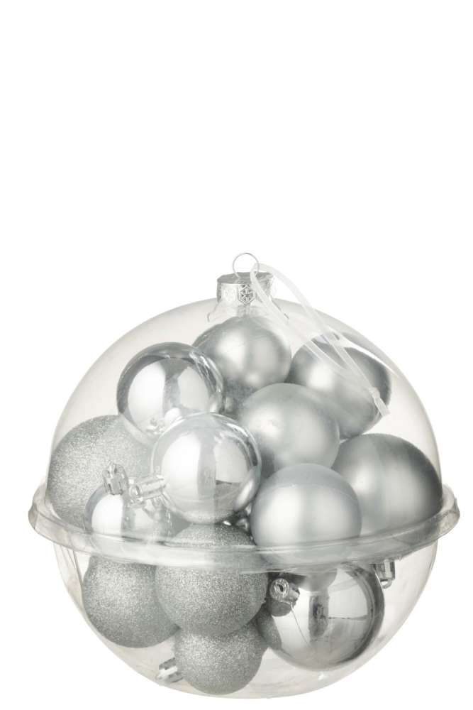 BOX OF 24 CHRISTMAS BAUBLE PLASTIC SILVER COLORED
