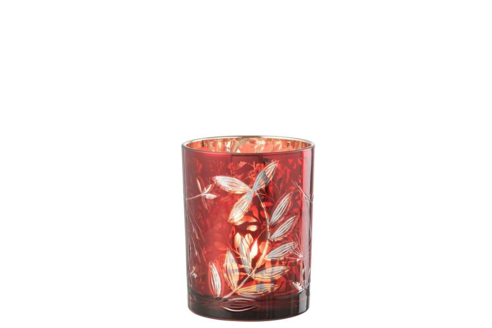 HURRICANE LEAVES GLASS RED/ANTIQUE GOLD MEDIUM