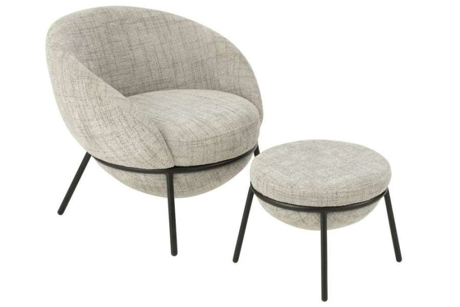 LOUNGE CHAIR  +  FOOTSTOOL IRON GREY/BLACK