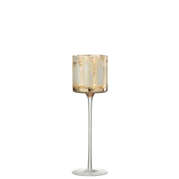 TEALIGHT HOLDER ON FOOT TREES GLASS GOLD LARGE