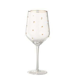 WINE GLASS DOTS GLASS TRANSPARENT/GOLD COLORED