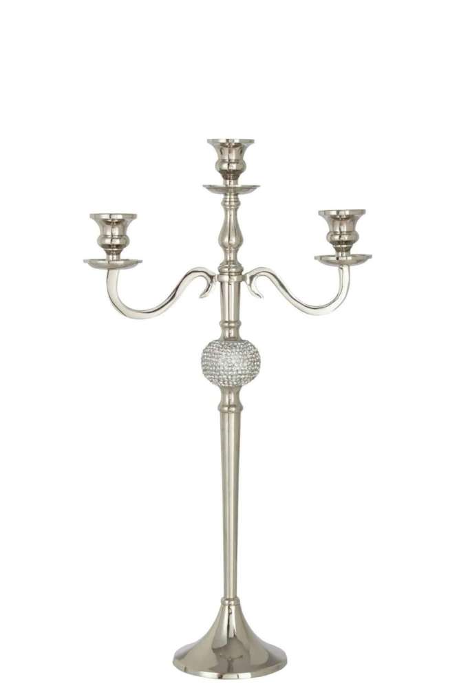 CANDLESTICK ON FOOT DIAMOND SPHERE ALUMINIUM SILVER
