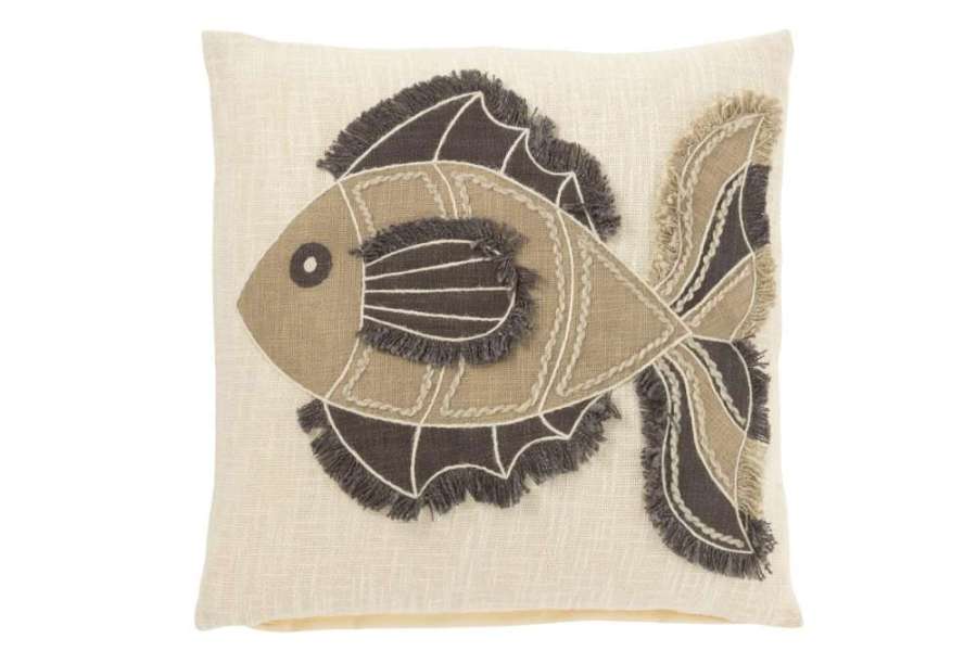 CUSHION FISH COTTON/WOOL WHITE/BEIGE/BROWN