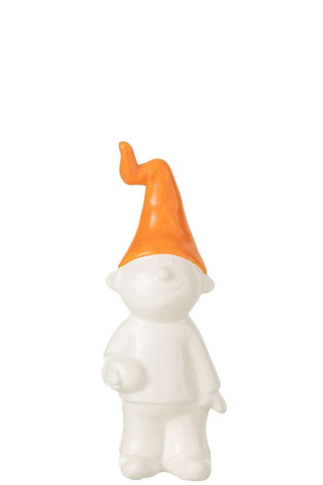 GNOME STANDING FAIENCE WHITE/ORANGE SMALL