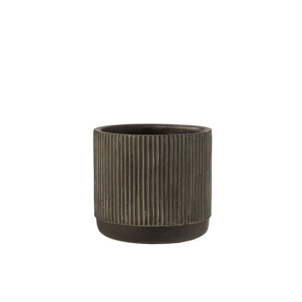 FLOWERPOT LINE CERAMIC BLACK/BROWN LARGE