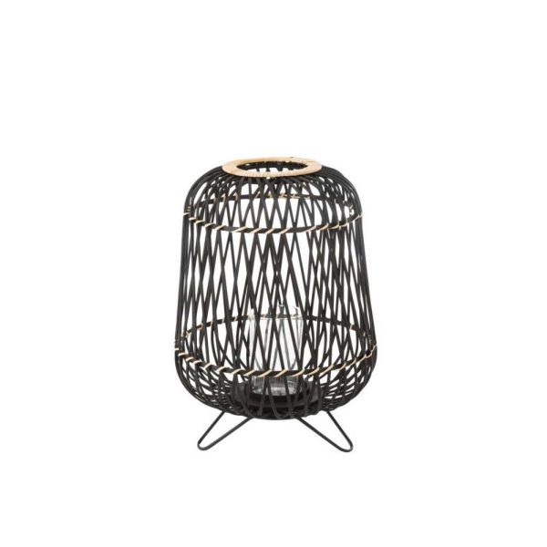 LANTERN ON FOOT BAMBOO BLACK/NATURAL MEDIUM