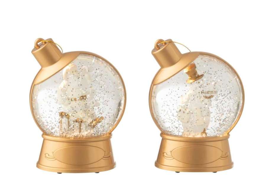 HANGER WATER GLOBE SNOWMAN  +  SANTA CLAUS PLASTIC WHITE ASSORTMENT OF 2