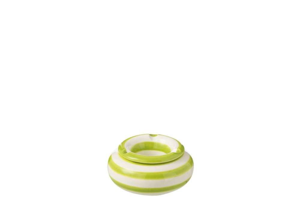 ASHTRAY GRANADA STRIPES CERAMIC WHITE/GREEN SMALL