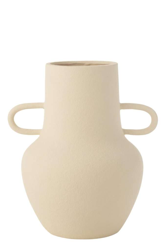 VASE JUG 2 HANDLES STONEWARE BEIGE LARGE
