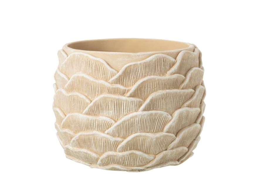 FLOWERPOT ROUND RELIEF CEMENT BEIGE LARGE