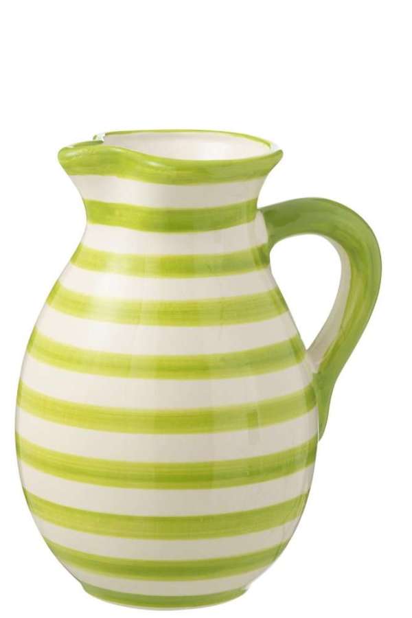 PITCHER GRANADA STRIPES CERAMIC WHITE/GREEN LARGE