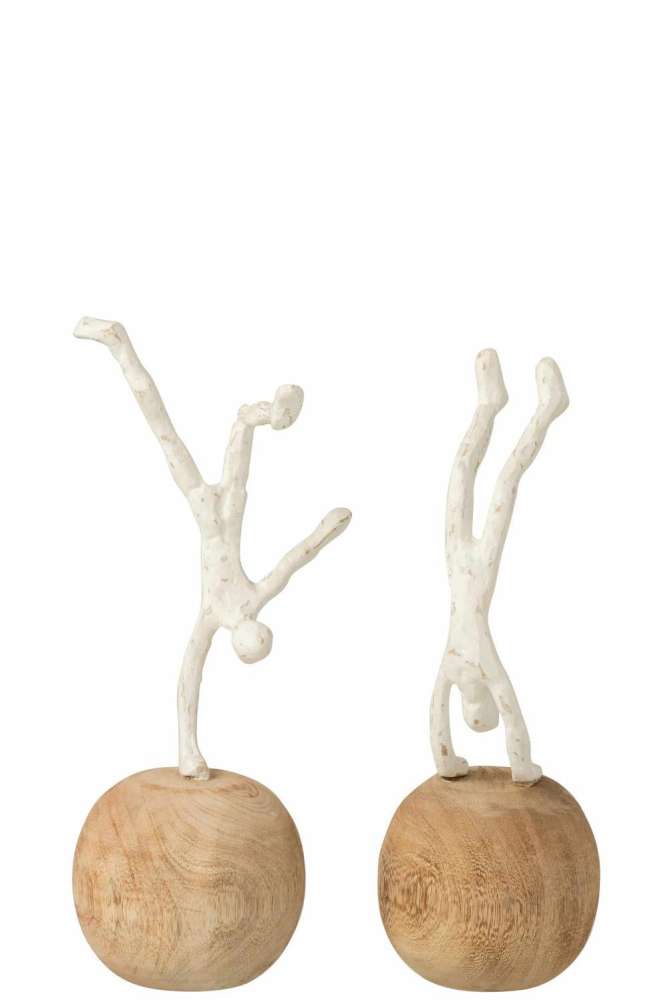 FIGURE STANDING FINE ON FOOT POLYRESIN/MANGO WOOD NATURAL/WHITE ASSORTMENT OF 2